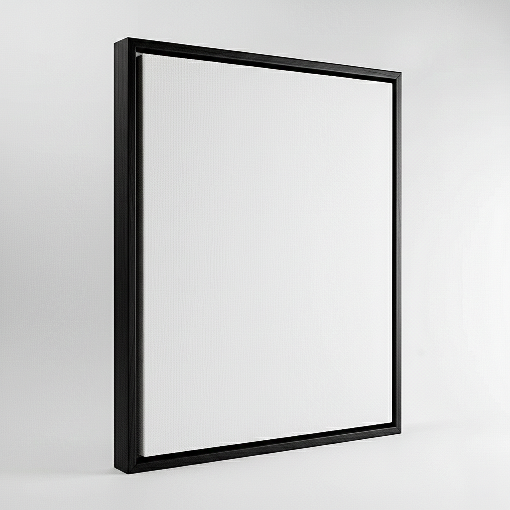 Ausome Love Studio wall art frame options, featuring premium floating canvas styles in natural oak, slate gray, and classic black wood finishes.