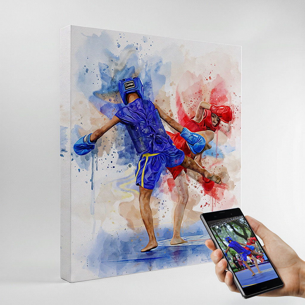 Custom Sports Portrait from Photo – Watercolour Canvas Print | AFL, Soccer & More Secondary image