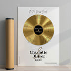 Personalized anniversary gift — Five Senses gold vinyl record fine art print with custom names and date on museum-quality paper.