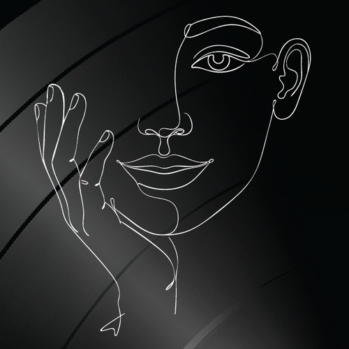 Single-line illustration of a face and hand representing the Hold My Hand practice from the marriage challenge
