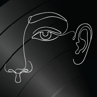 Single-line illustration of a face and ear representing the Listen with Empathy practice from the marriage challenge