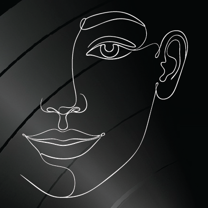 Single-line illustration of a face and mouth representing the Nourish with Words practice from the marriage challenge