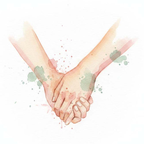 Watercolour clasped hands illustration for the Hold My Hand module
