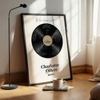 Personalized anniversary gift — Five Senses classic vinyl record framed wall art in sleek black wood with custom names.