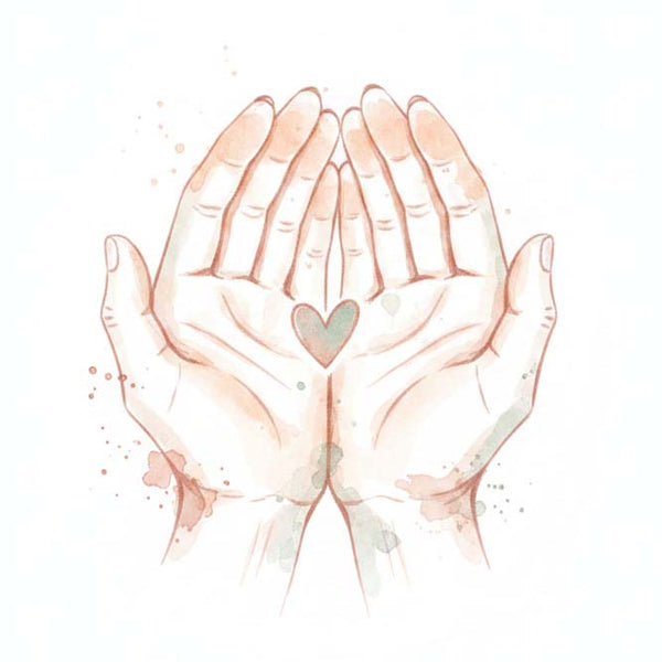 Watercolour illustration of two hands representing one small daily act of love