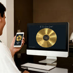 Printable personalized anniversary gift — Five Senses gold vinyl record digital download on black background with custom names.
