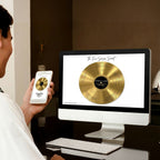Printable personalized couples gift — Five Senses gold vinyl record digital download on white background with custom names.
