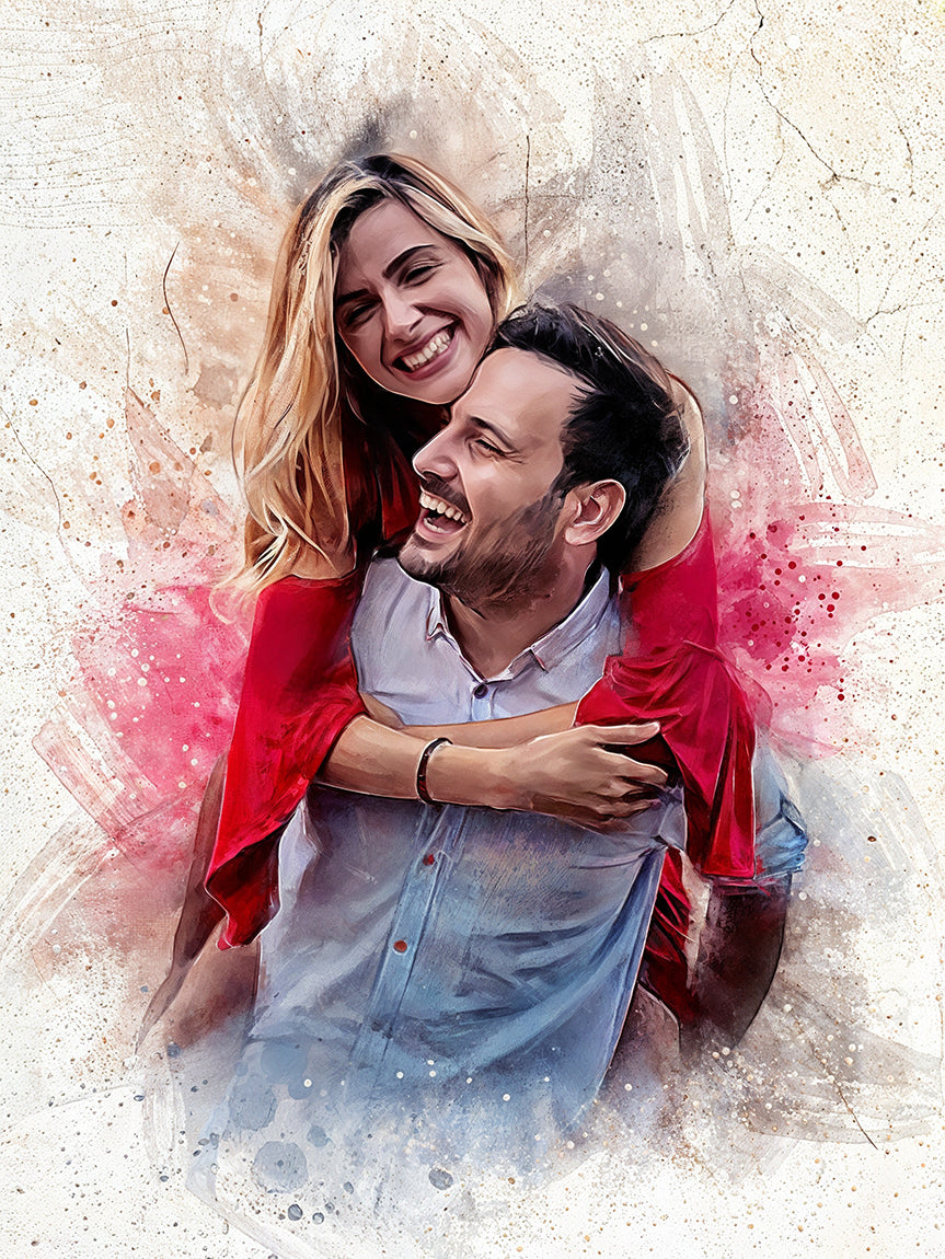 Watercolour painting of a happy couple embracing, illustrating the free 31-day marriage challenge from Ausome Love Studio