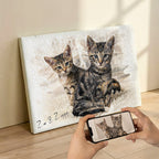Custom two tabby cats watercolour portrait on premium canvas — personalised cat wall art titled 'Zoe & Ziggy', made from your photo.