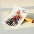 Vibrant watercolor illustration of a young boy riding a pony, featuring the inspirational quote 'The journey begins with a single ride' by Ausome Love Studio.