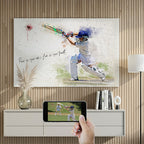Custom youth cricket player watercolour portrait — personalised sports wall art canvas with motivational quote, ideal as a junior athlete gift.