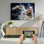 Custom youth cricket batting watercolour portrait — personalised sports wall art canvas with motivational quote, made from your own action photo.